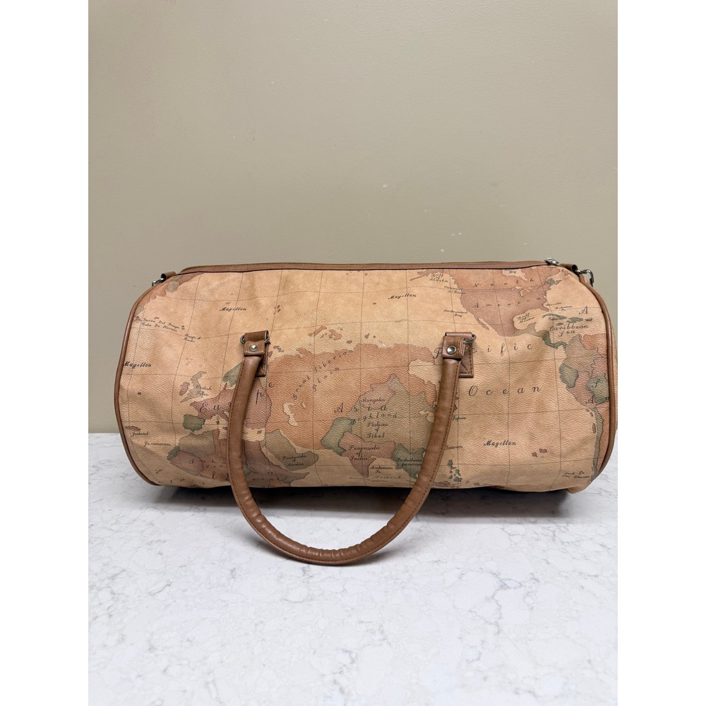 Vintage Magellan World Map Print Barrel Duffel Bag Travel Weekend Bag Carry On